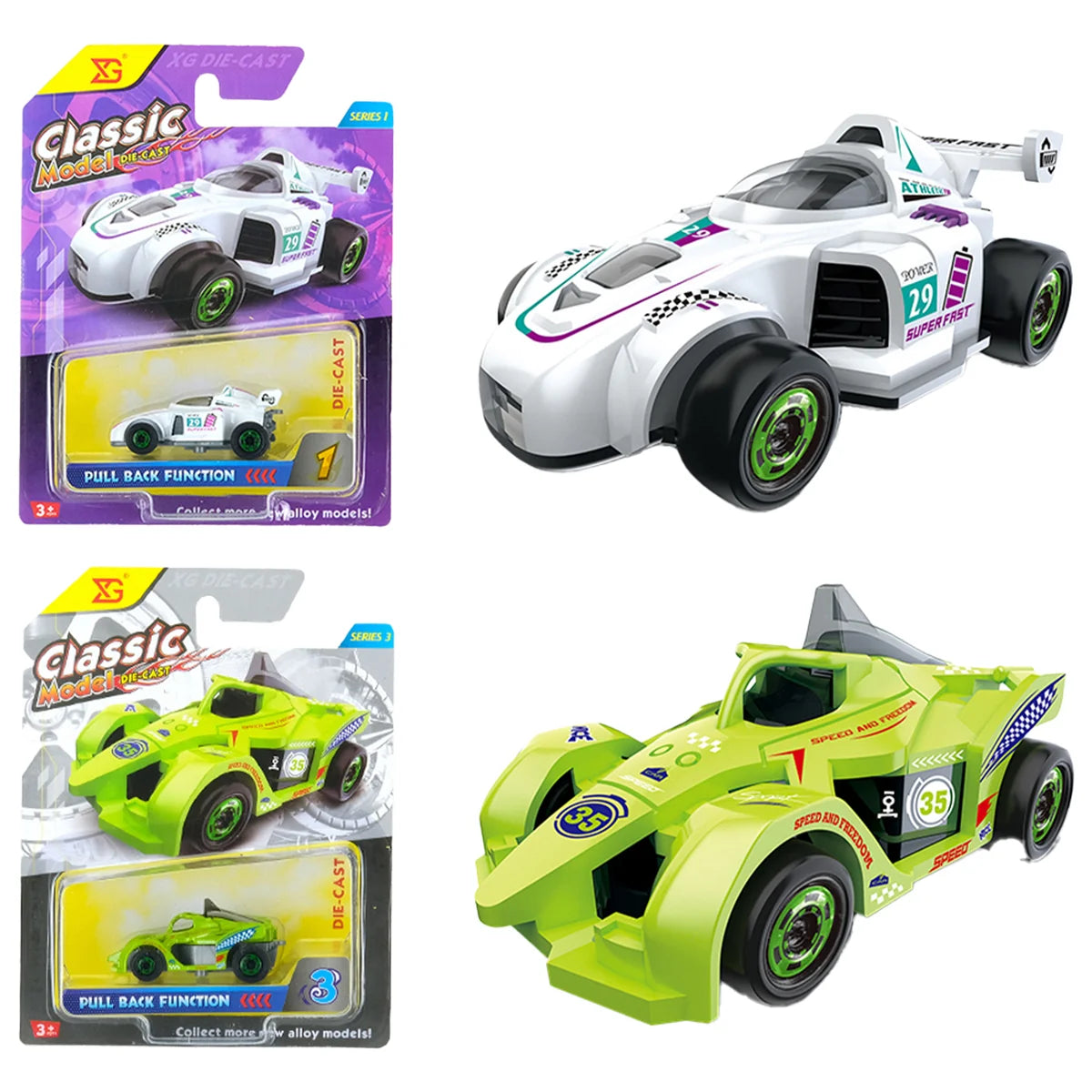 Cartoon Die Cast Pull Back Racing Cars