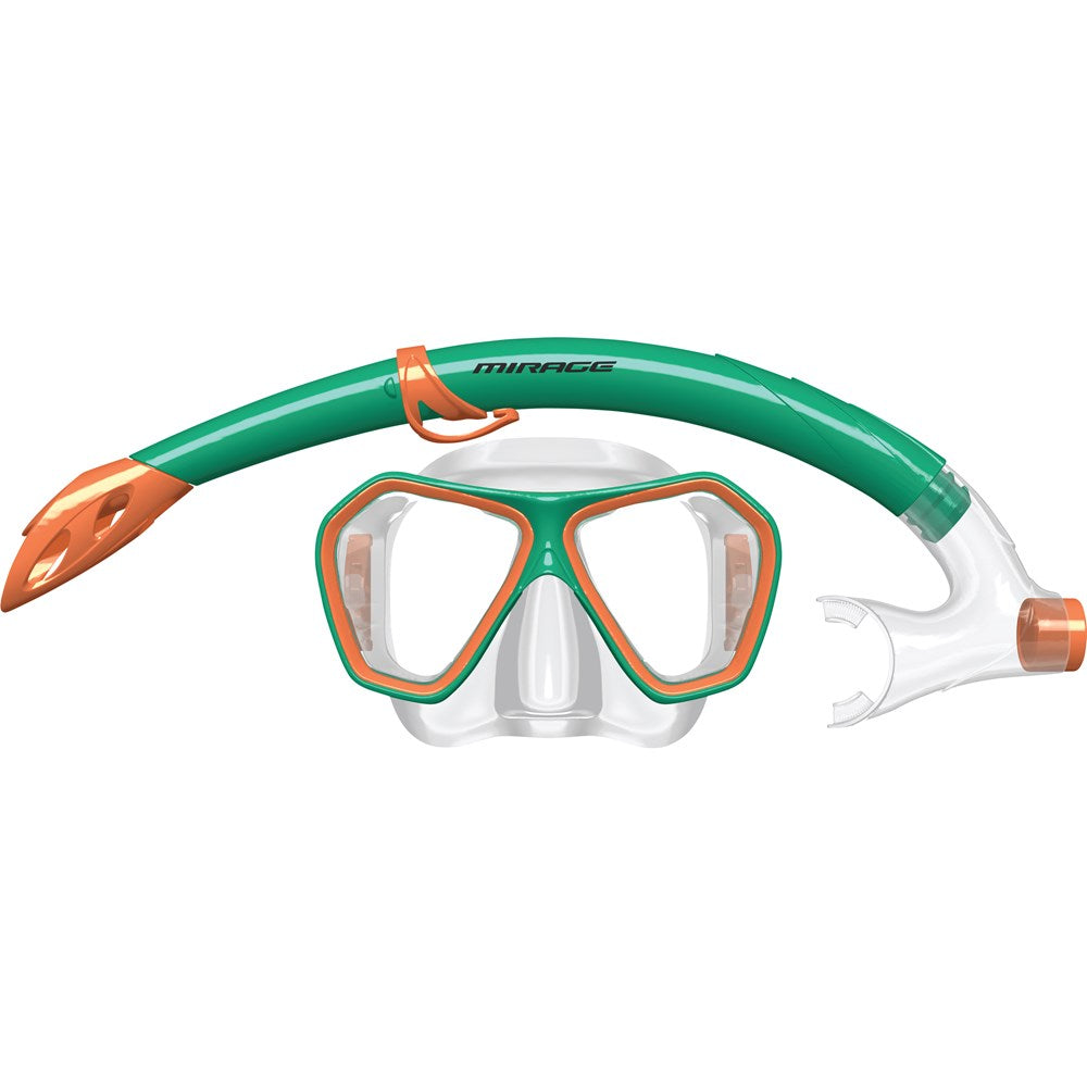 Mirage Splash Silicone Mask & Snorkel Set Junior - Green/Peach