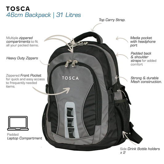 Tosca Backpack - Black/Khaki/Grey