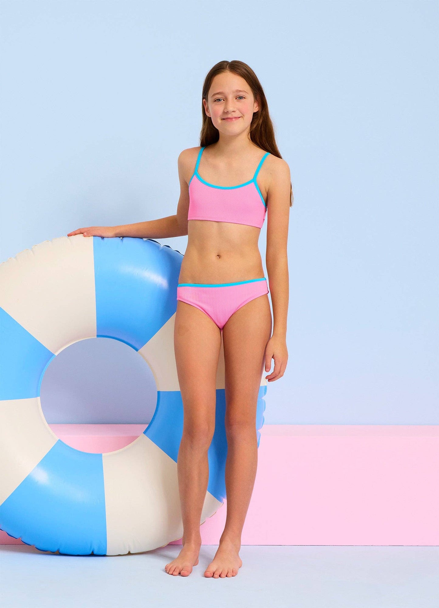 Seafolly Kids Textured Contrast Bikini - Flamingo