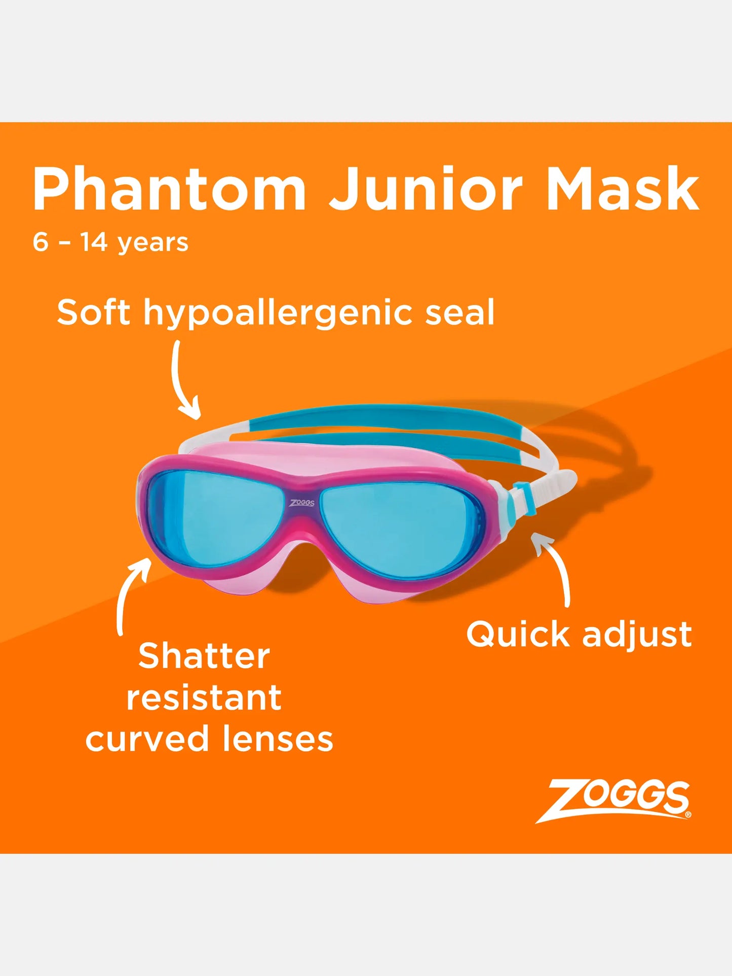 Zoggs Phantom Junior Mask - Pink/Blue/White Tinted Blue Lens