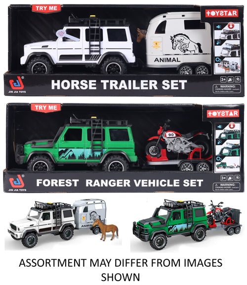 Cross Country 40cm Friction Vehicles with Trailer and Light and Sound assorted