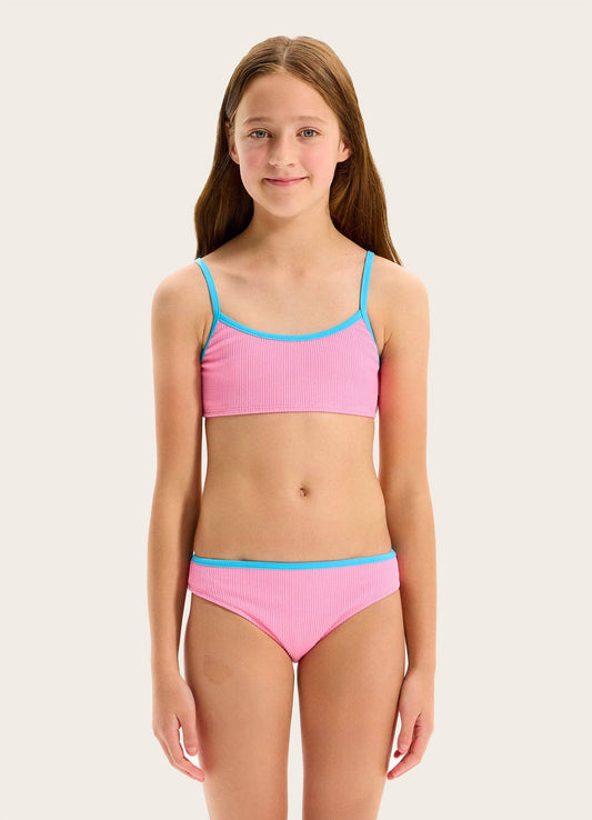 Seafolly Kids Textured Contrast Bikini - Flamingo