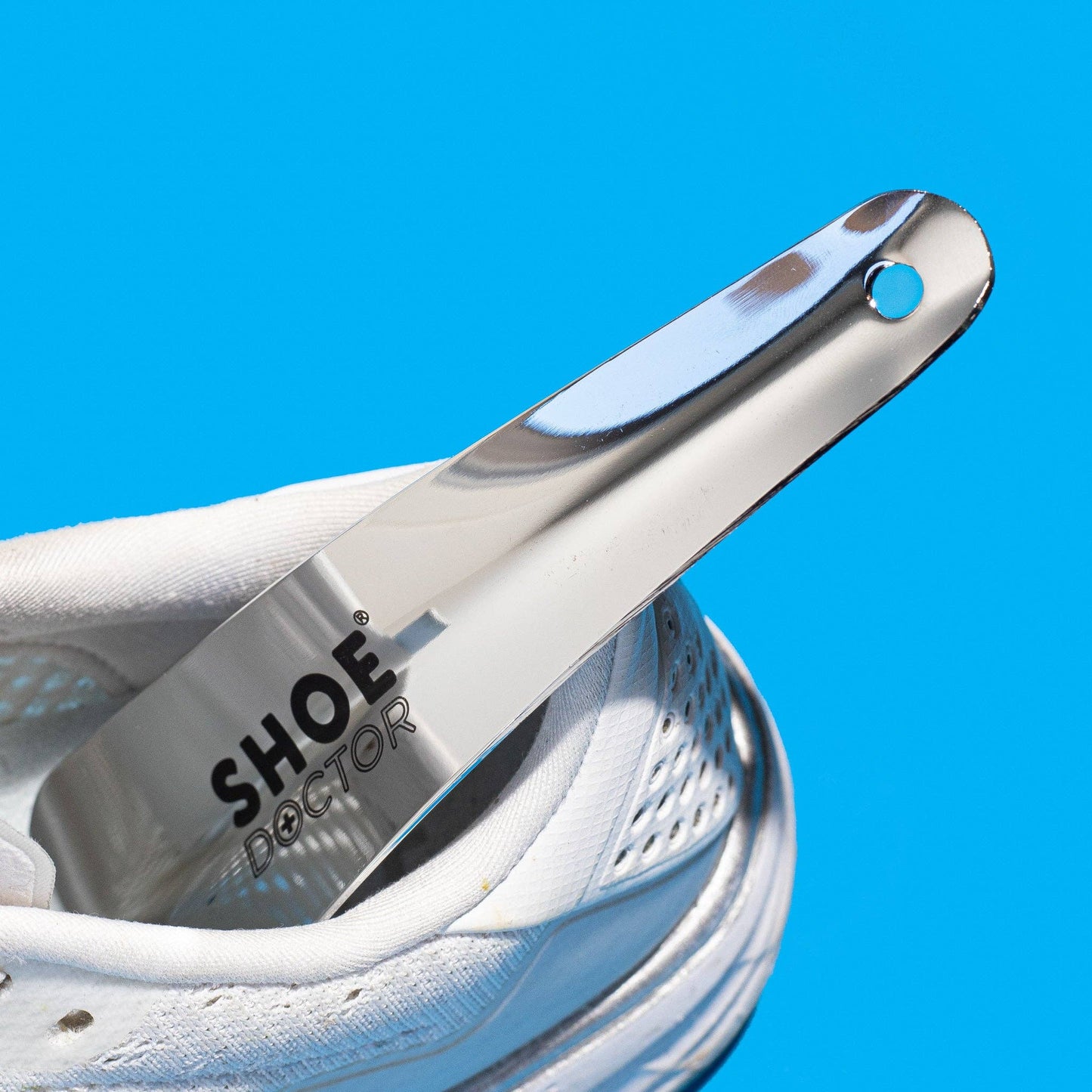 SHOE DOCTOR SHOE HORN SHORT METAL 15CM NEW SHINY with LOGO: Medium 15cm (Chrome)