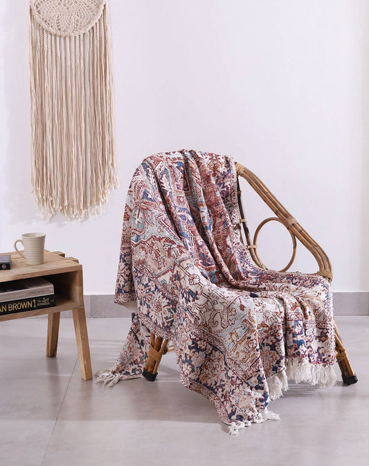 Luxury Rustic Cotton Wool Throw Rug Blanket Quilt - Brown