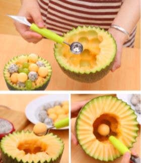 Melon Scoop & Fruit Cutter (Multi-Purpose) - Green