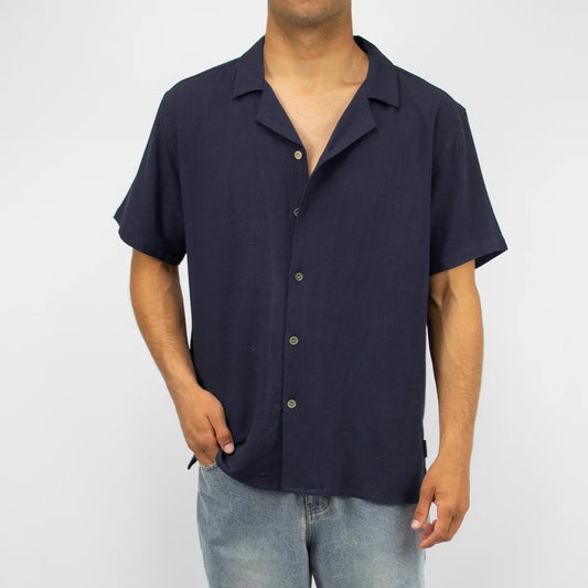 Primus Men's short sleeve open collar shirt - Navy