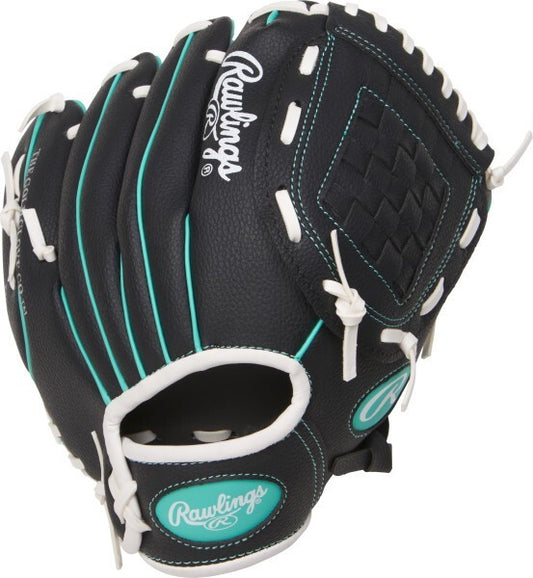 Rawlings Players Series Baseball Glove 10inches - Right Hand (5-7 years) Black/Mint Green