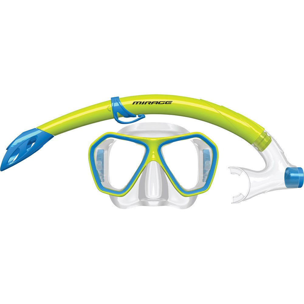 Mirage Splash Silicone Mask & Snorkel Set Junior - Lime/Blue