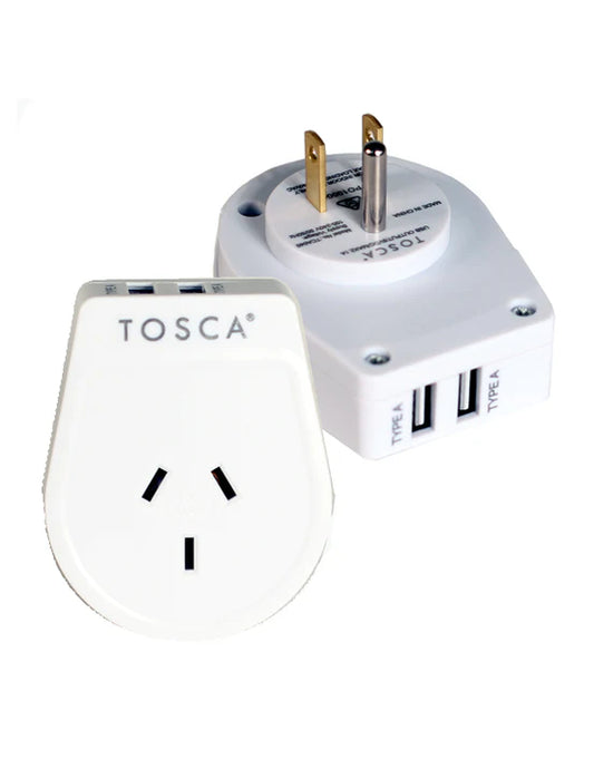 Tosca Travel Adapter with 2 USB Type-A Ports for USA & Canada