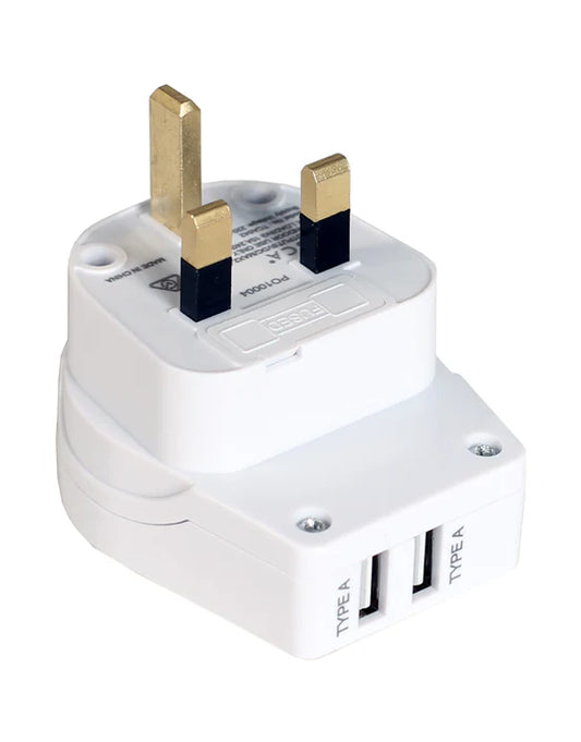 Tosca Travel Adapter with 2 USB Type-A Ports For UK & Hong Kong
