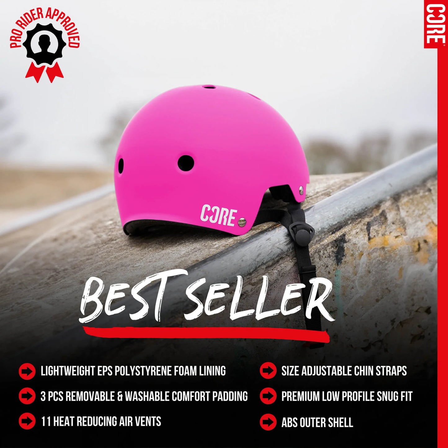 Core Action Sports Helmet - Hot Pink