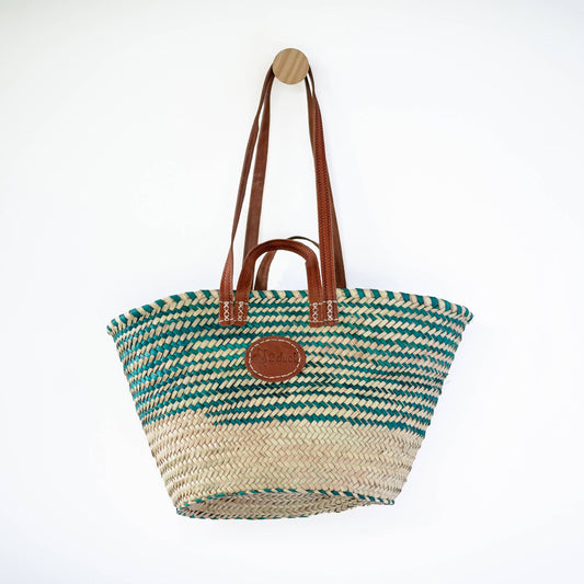 Classic Market Basket With Green Weaving