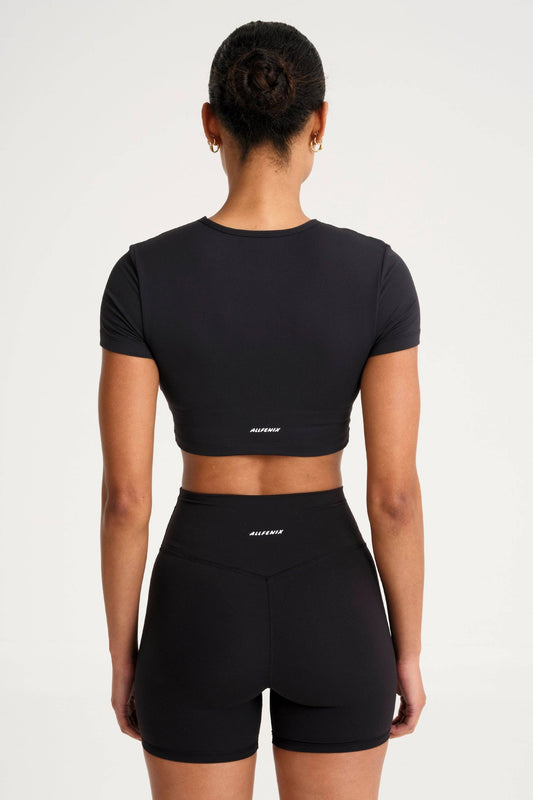 ALLFENIX CloudCore Cropped Built-In Bra Tee - Black