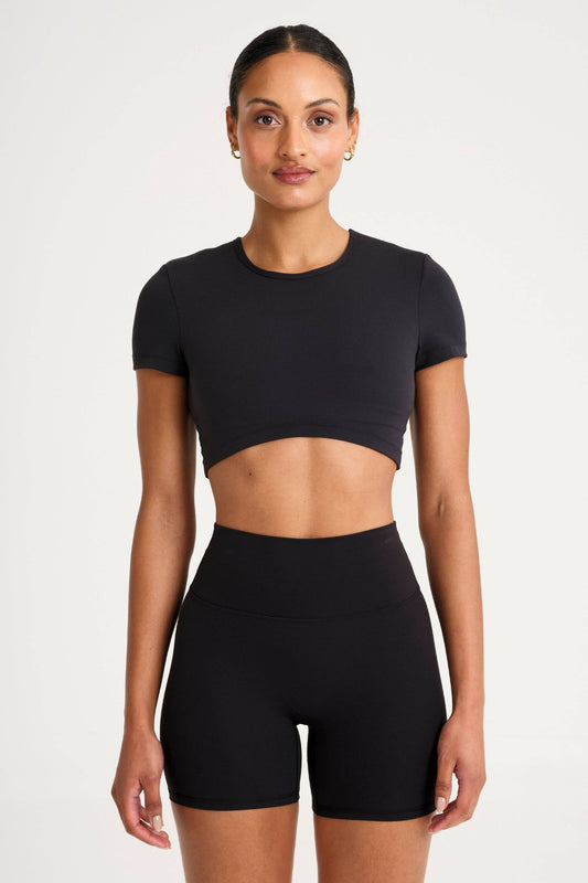 ALLFENIX CloudCore Cropped Built-In Bra Tee - Black