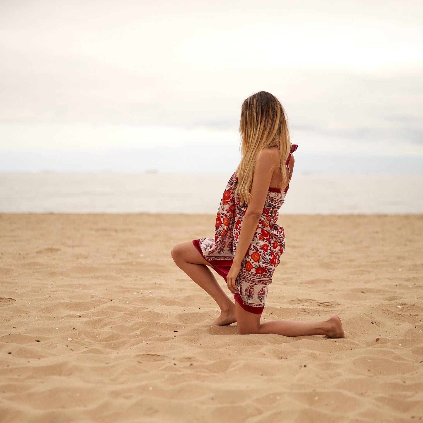 Block Print Cotton Sarong - Maroon Print