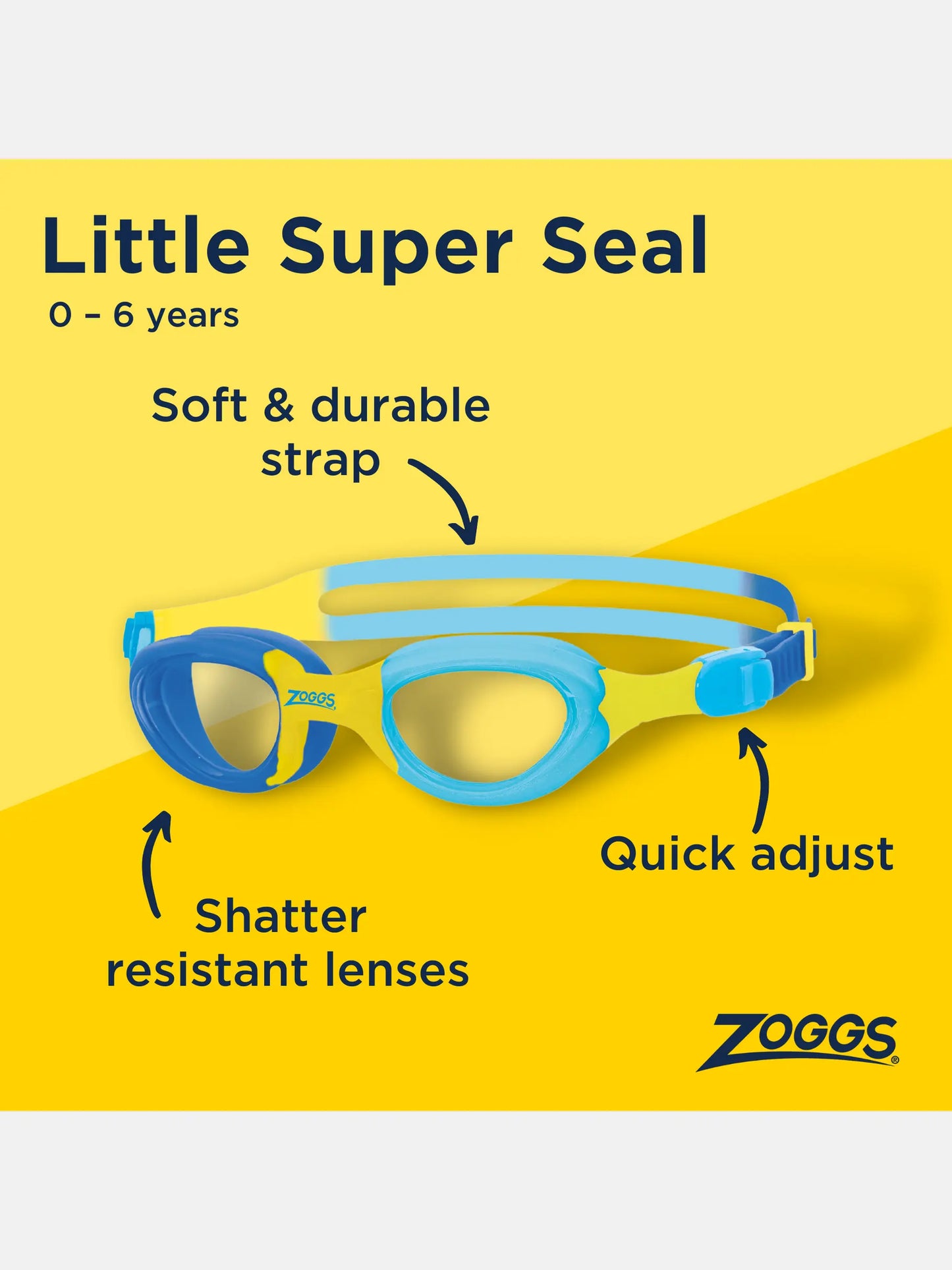Zoggs Little Super Seal Goggles - Blue/Yellow clear lense