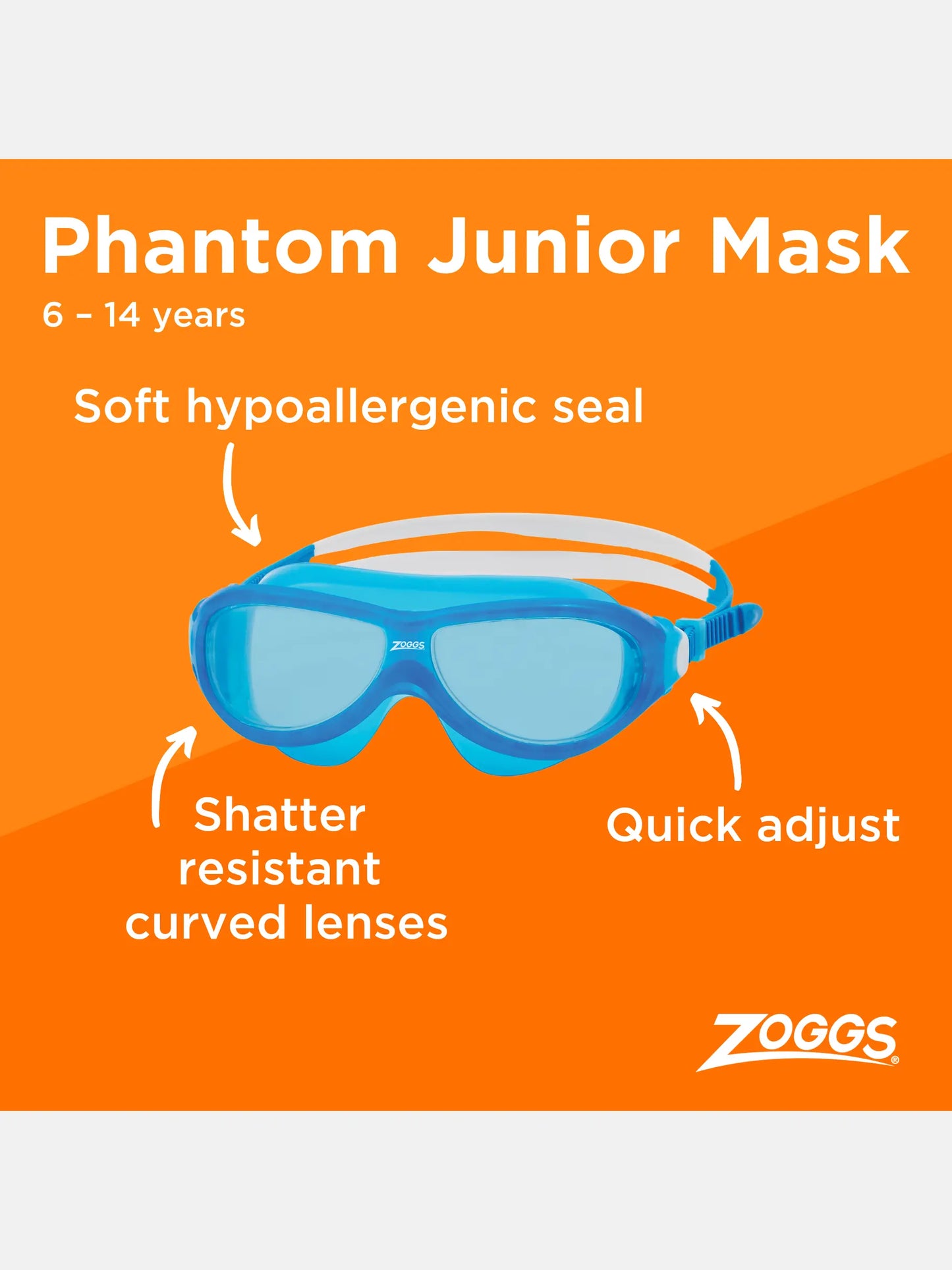 Zoggs Phantom Junior Mask - Blue/White Tinted Blue Lens