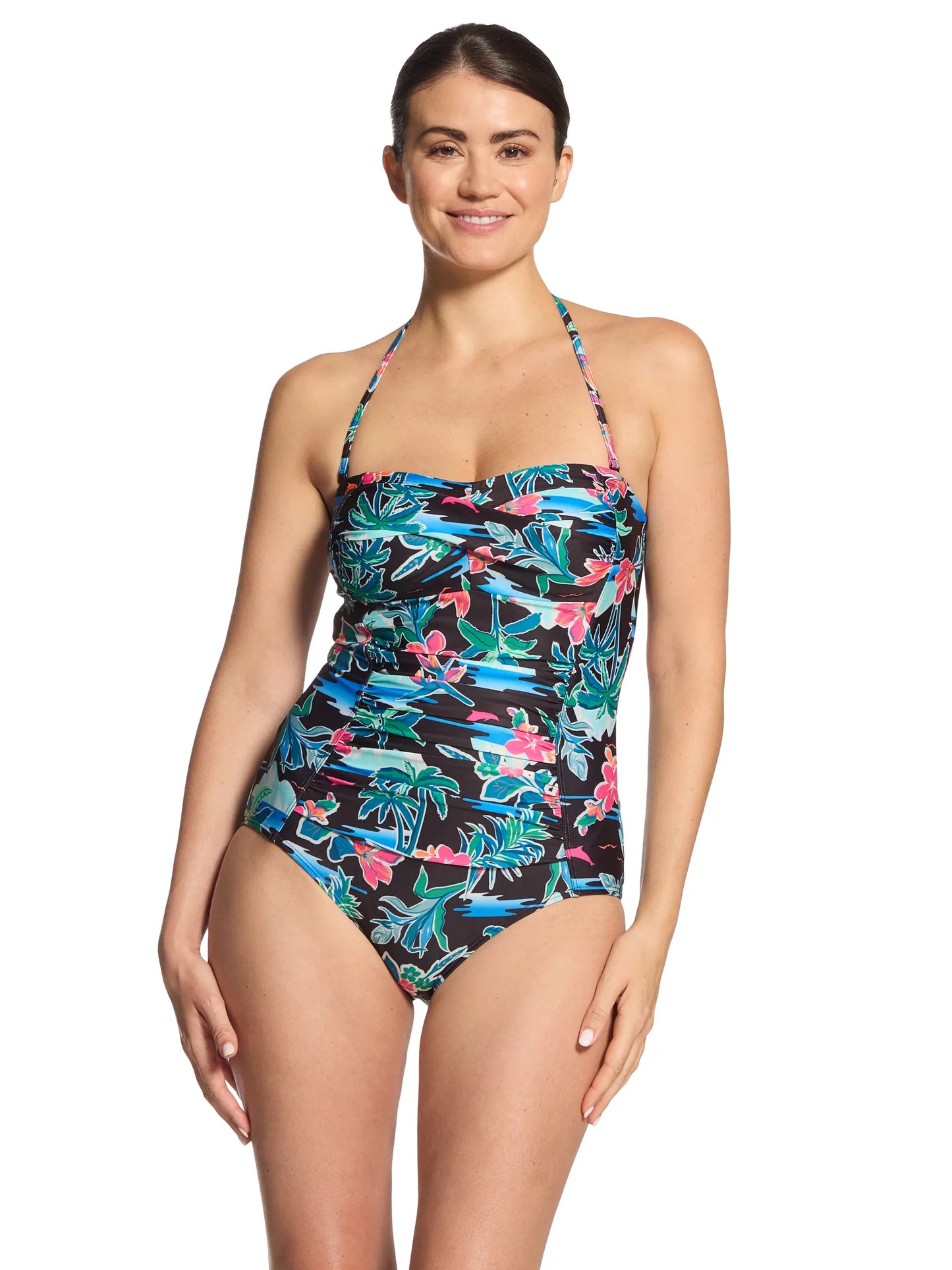Retro Surf Ruched Bandeau Swimsuit